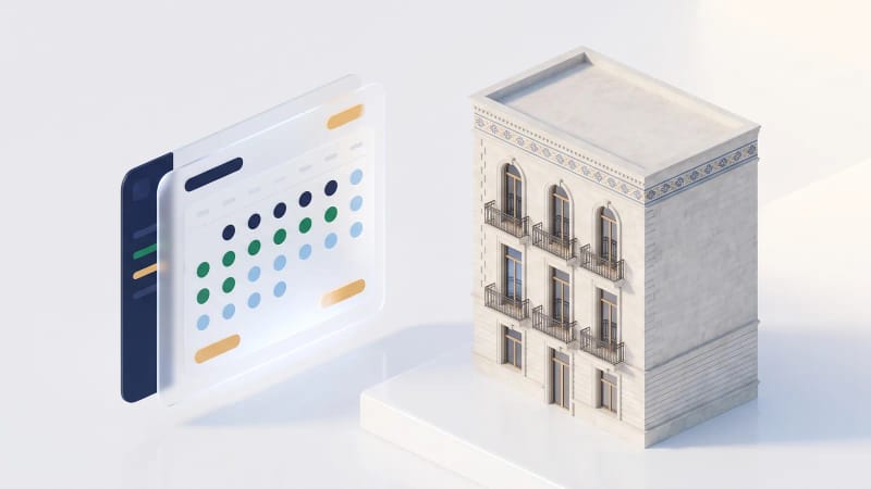 Un bloc de apartamente din Chișinău, alături de un calendar de rezervări